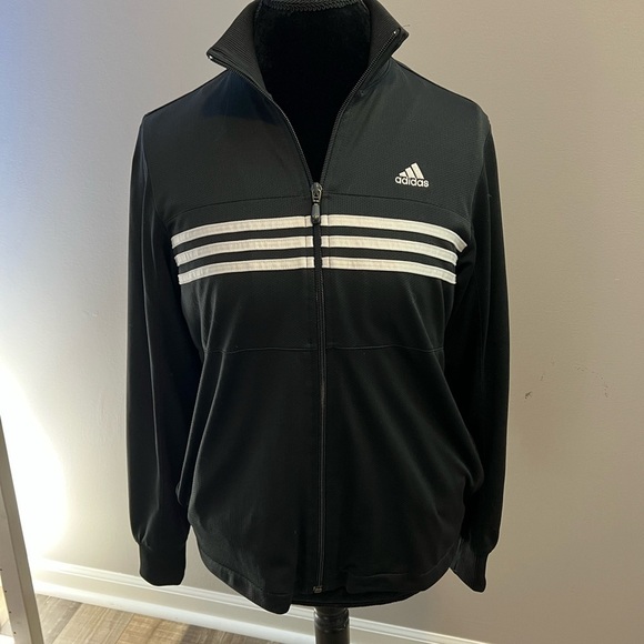 Adidas Black and White 3 stripes with embroidered logo mesh jacket women’s M - Picture 1 of 10